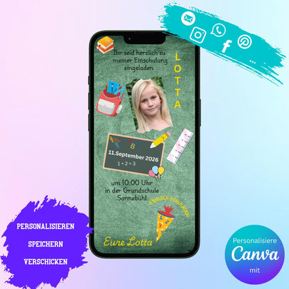 Digitale Einladung zur Einschulung Video | Personalisierbare Einladung | Verschicke per E-Mail, WhatsApp, etc.