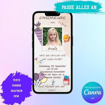 Digitale Einladung zur Einschulung Video | Personalisierbare Einladung | Verschicke per E-Mail, WhatsApp, etc.