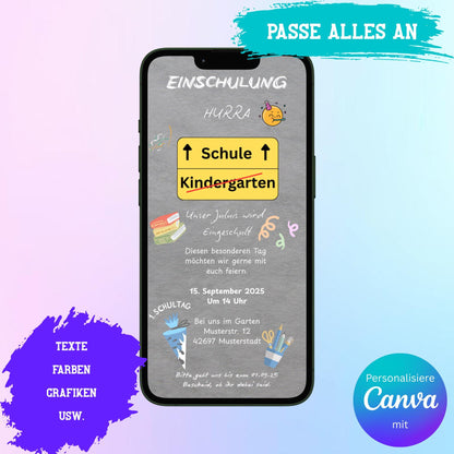 Digitale Einladung zur Einschulung Video | Personalisierbare Einladung | Verschicke per E-Mail, WhatsApp, etc.