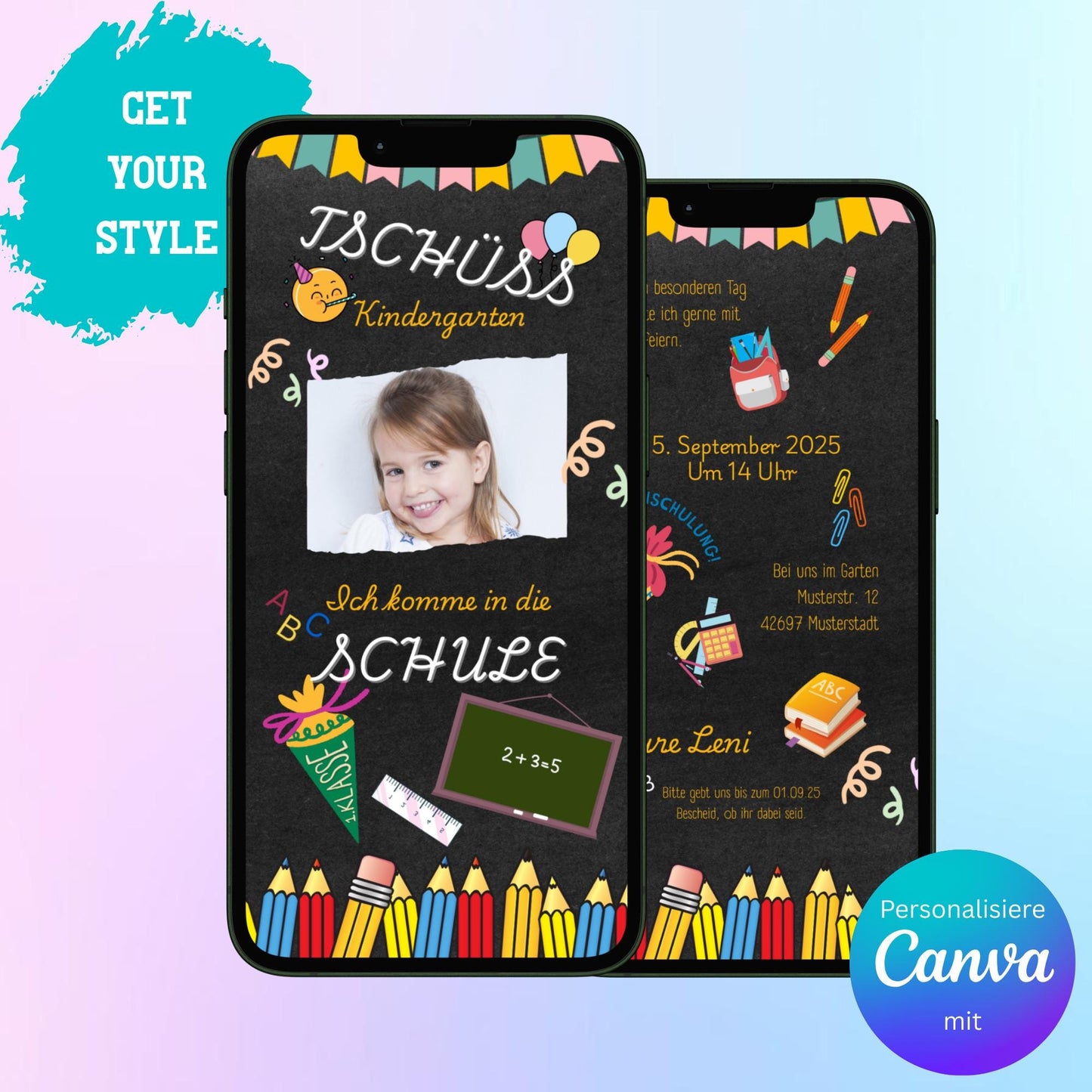 Digitale Einladung zur Einschulung Video | Personalisierbare Einladung | Verschicke per E-Mail, WhatsApp, etc.