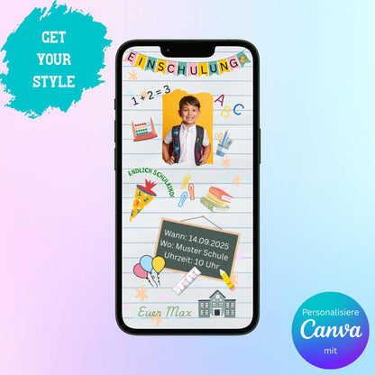 Digitale Einladung zur Einschulung Video | Personalisierbare Einladung | Verschicke per E-Mail, WhatsApp, etc.