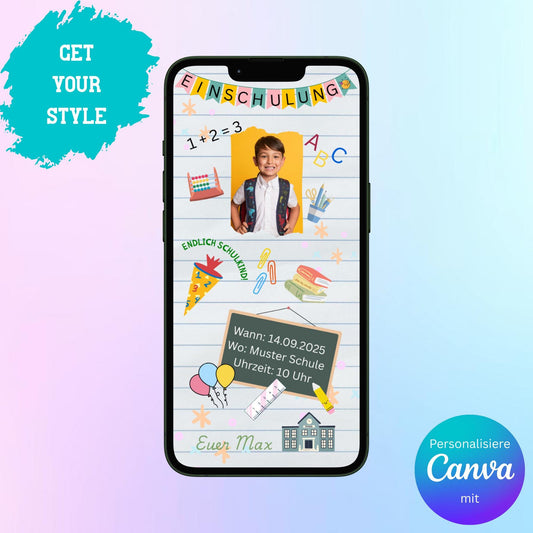 Digitale Einladung zur Einschulung Video | Personalisierbare Einladung | Verschicke per E-Mail, WhatsApp, etc.