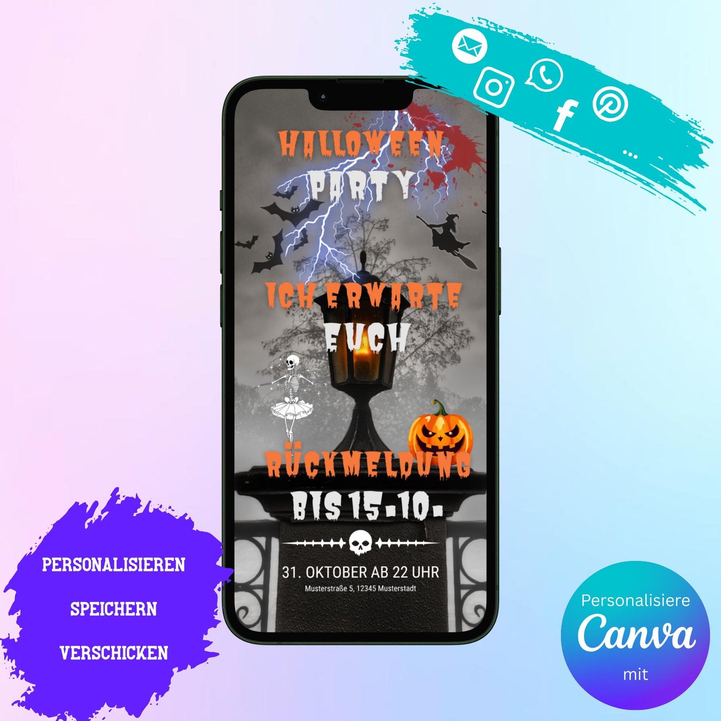 Digitale Einladung zur Halloween Party Video | Personalisierbare Einladung | Verschicke per E-Mail, WhatsApp, etc.