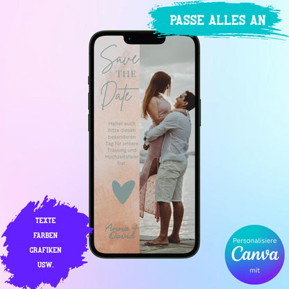 Digitale Save-the-date zur Hochzeit | Personalisierbare Einladung | Verschicke per E-Mail, WhatsApp, etc.