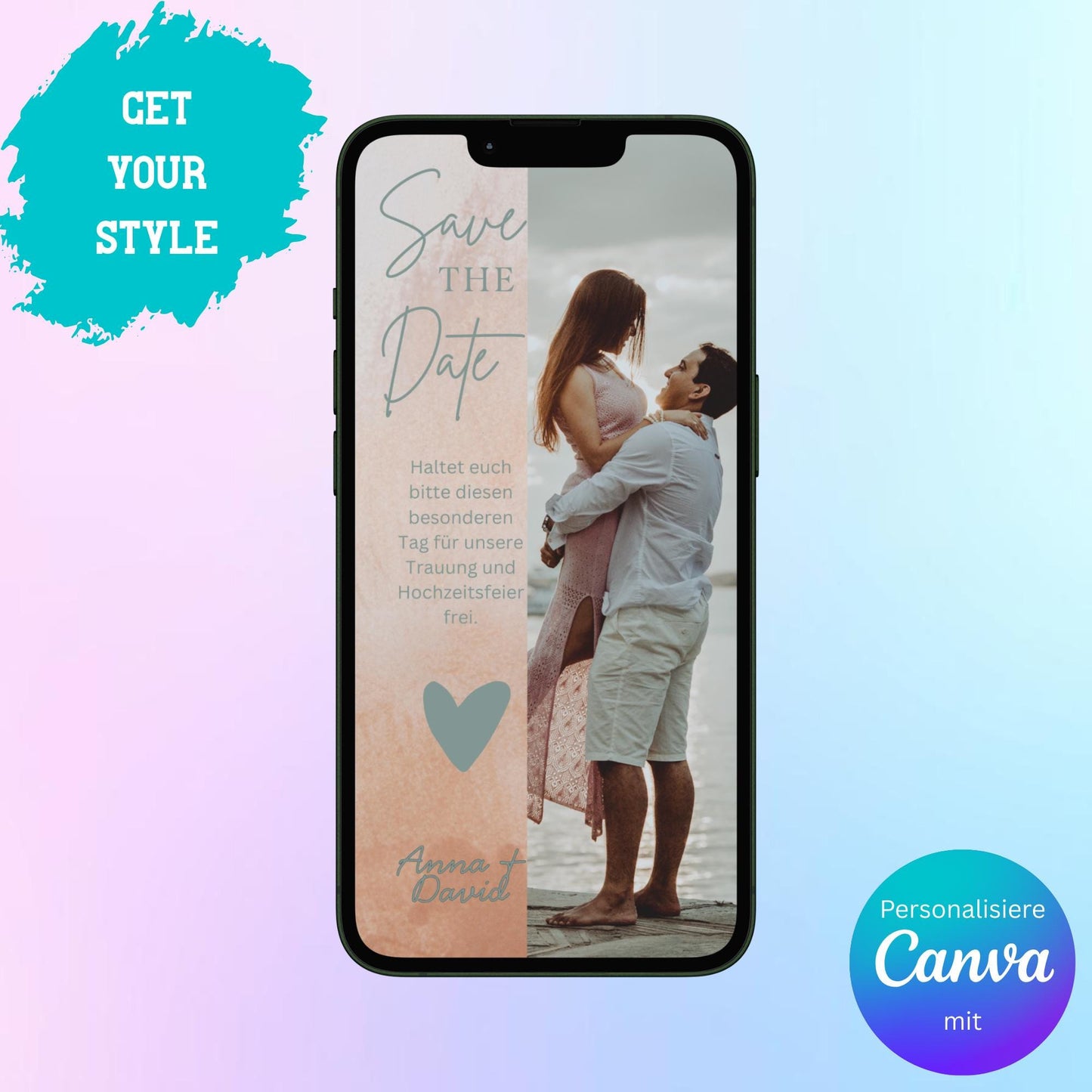 Digitale Save-the-date zur Hochzeit | Personalisierbare Einladung | Verschicke per E-Mail, WhatsApp, etc.