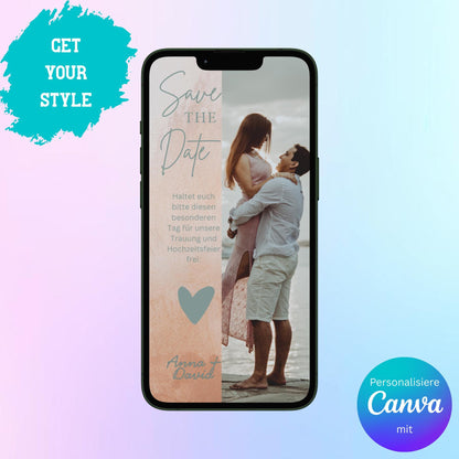 Digitale Save-the-date zur Hochzeit | Personalisierbare Einladung | Verschicke per E-Mail, WhatsApp, etc.