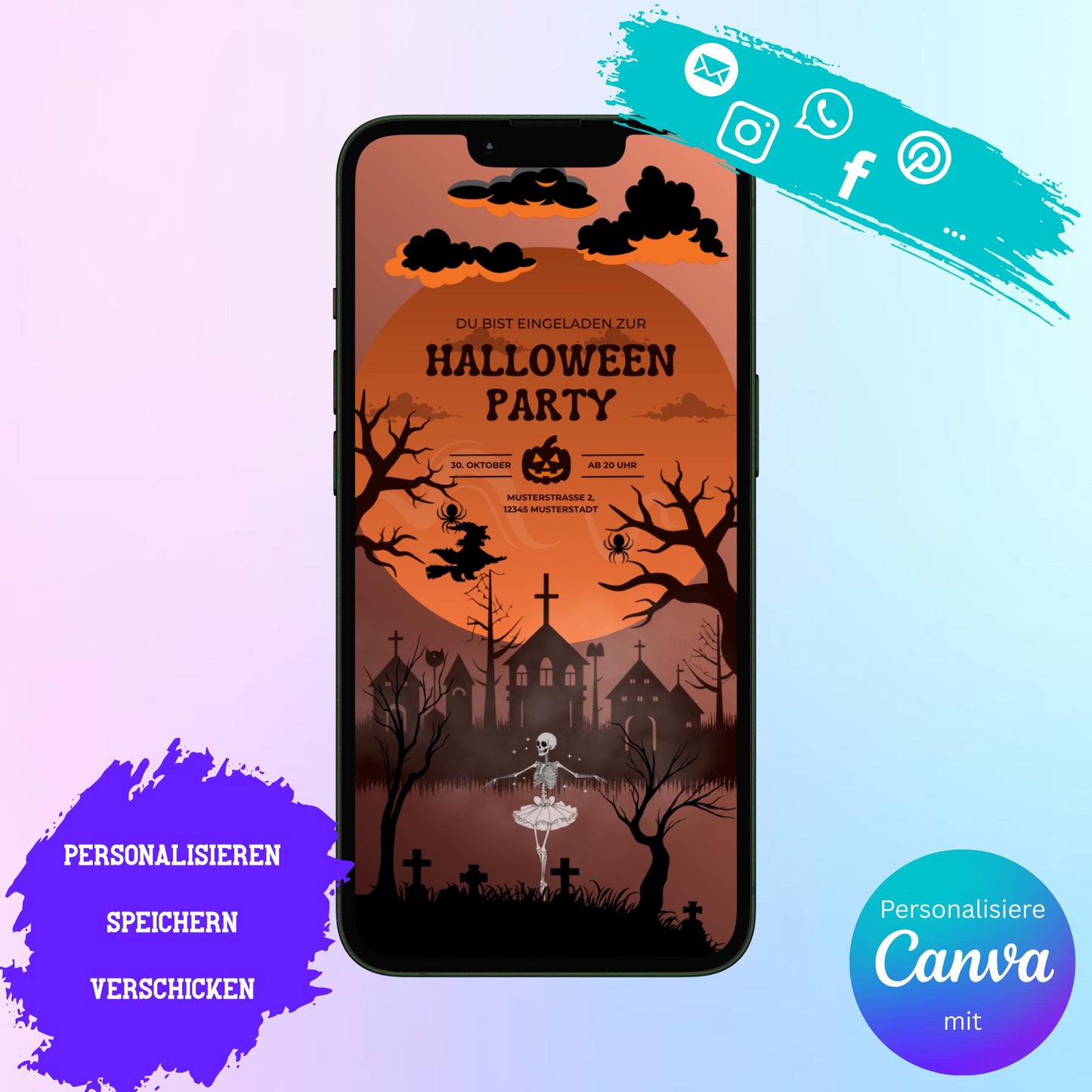 Digitale Einladung zur Halloween Party Video | Personalisierbare Einladung | Verschicke per E-Mail, WhatsApp, etc.