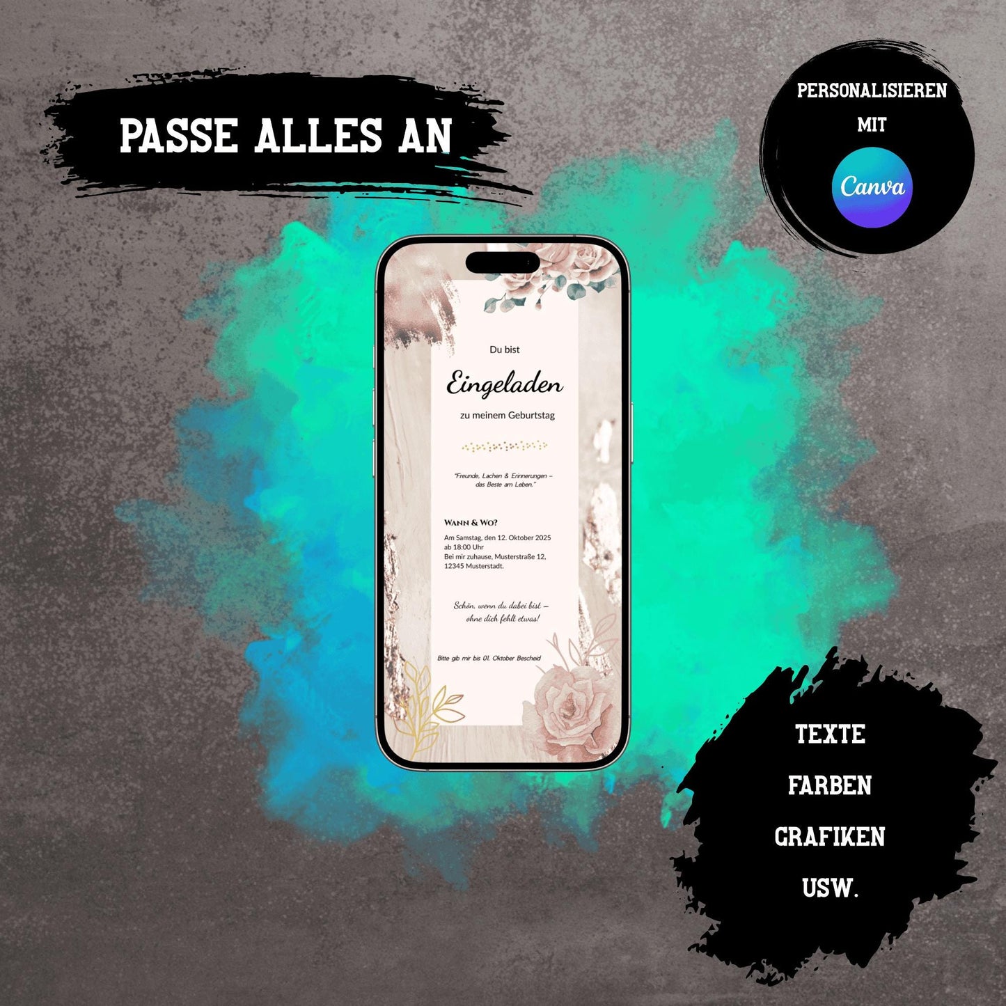 Digitale Einladung zum Geburtstag | Personalisierbare Einladung | Verschicke per E-Mail, WhatsApp, etc.