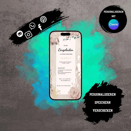 Digitale Einladung zum Geburtstag | Personalisierbare Einladung | Verschicke per E-Mail, WhatsApp, etc.