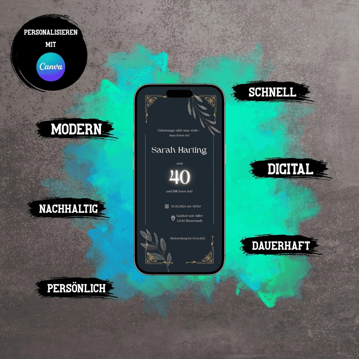 Digitale Einladung zum Geburtstag | Personalisierbare Einladung | Verschicke per E-Mail, WhatsApp, etc.