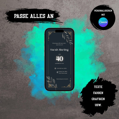 Digitale Einladung zum Geburtstag | Personalisierbare Einladung | Verschicke per E-Mail, WhatsApp, etc.