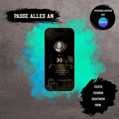 Digitale Einladung zum Geburtstag | Personalisierbare Einladung | Verschicke per E-Mail, WhatsApp, etc.