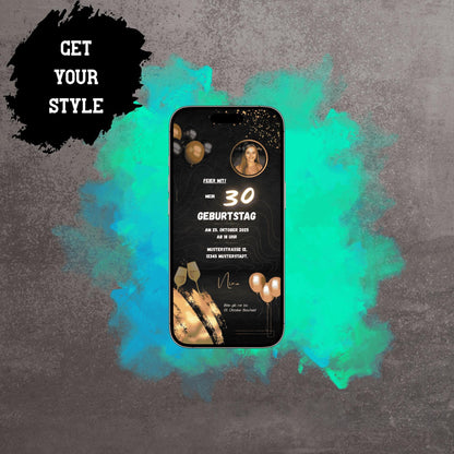 Digitale Einladung zum Geburtstag | Personalisierbare Einladung | Verschicke per E-Mail, WhatsApp, etc.