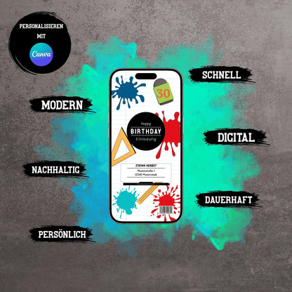 Digitale Einladung zum Geburtstag | Personalisierbare Einladung | Verschicke per E-Mail, WhatsApp, etc.