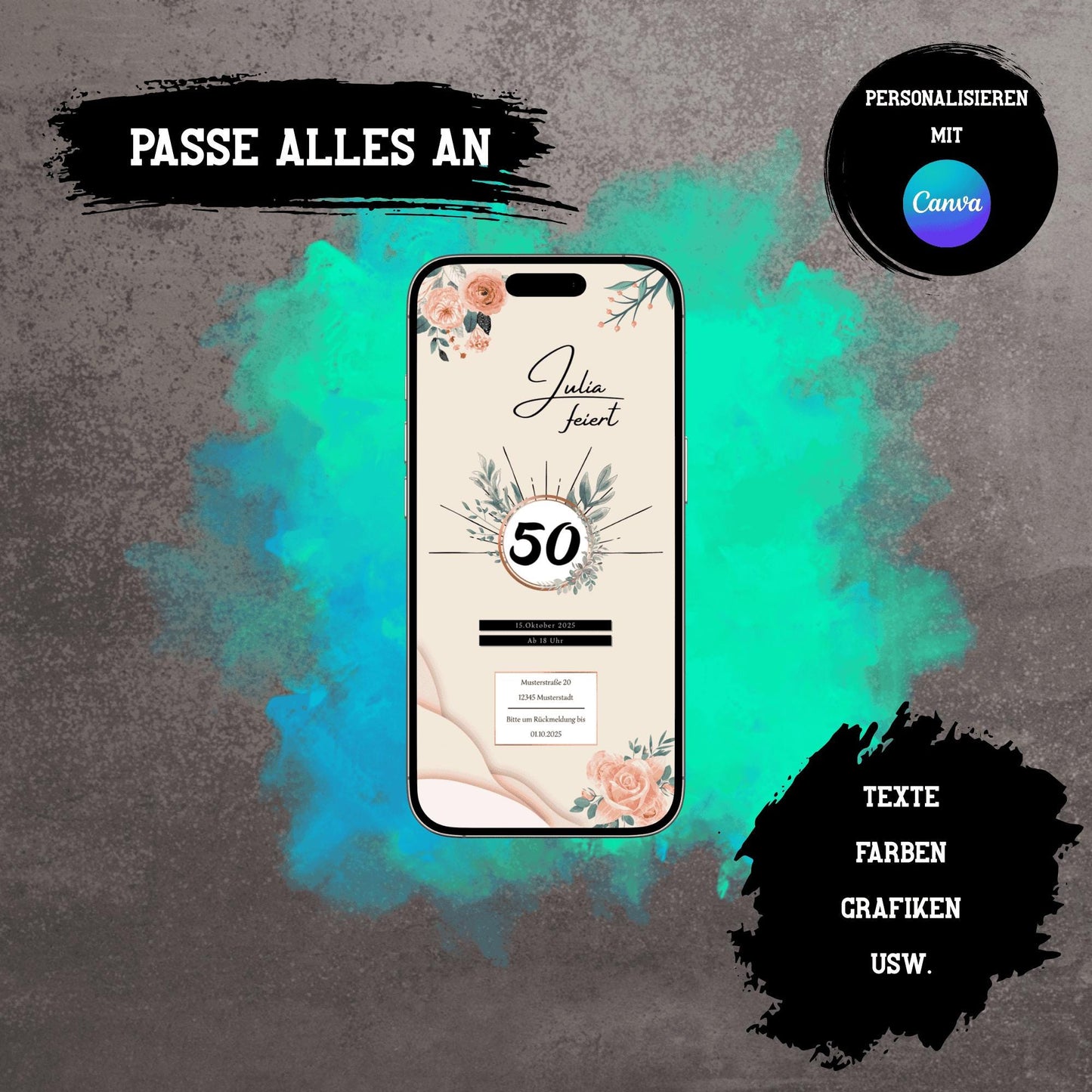 Digitale Einladung zum Geburtstag | Personalisierbare Einladung | Verschicke per E-Mail, WhatsApp, etc.