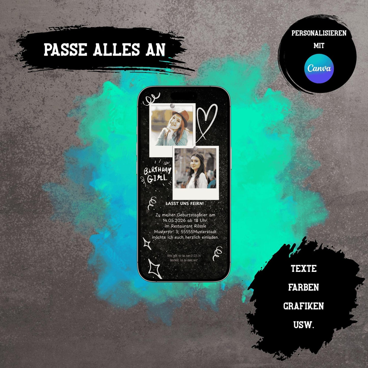 Digitale Einladung zum Geburtstag | Personalisierbare Einladung | Verschicke per E-Mail, WhatsApp, etc.