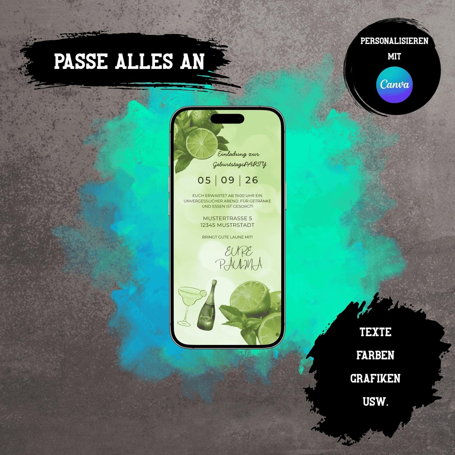 Digitale Einladung zum Geburtstag | Personalisierbare Einladung | Verschicke per E-Mail, WhatsApp, etc.