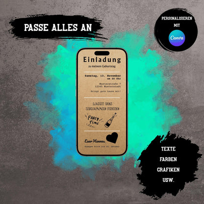 Digitale Einladung zum Geburtstag | Personalisierbare Einladung | Verschicke per E-Mail, WhatsApp, etc.