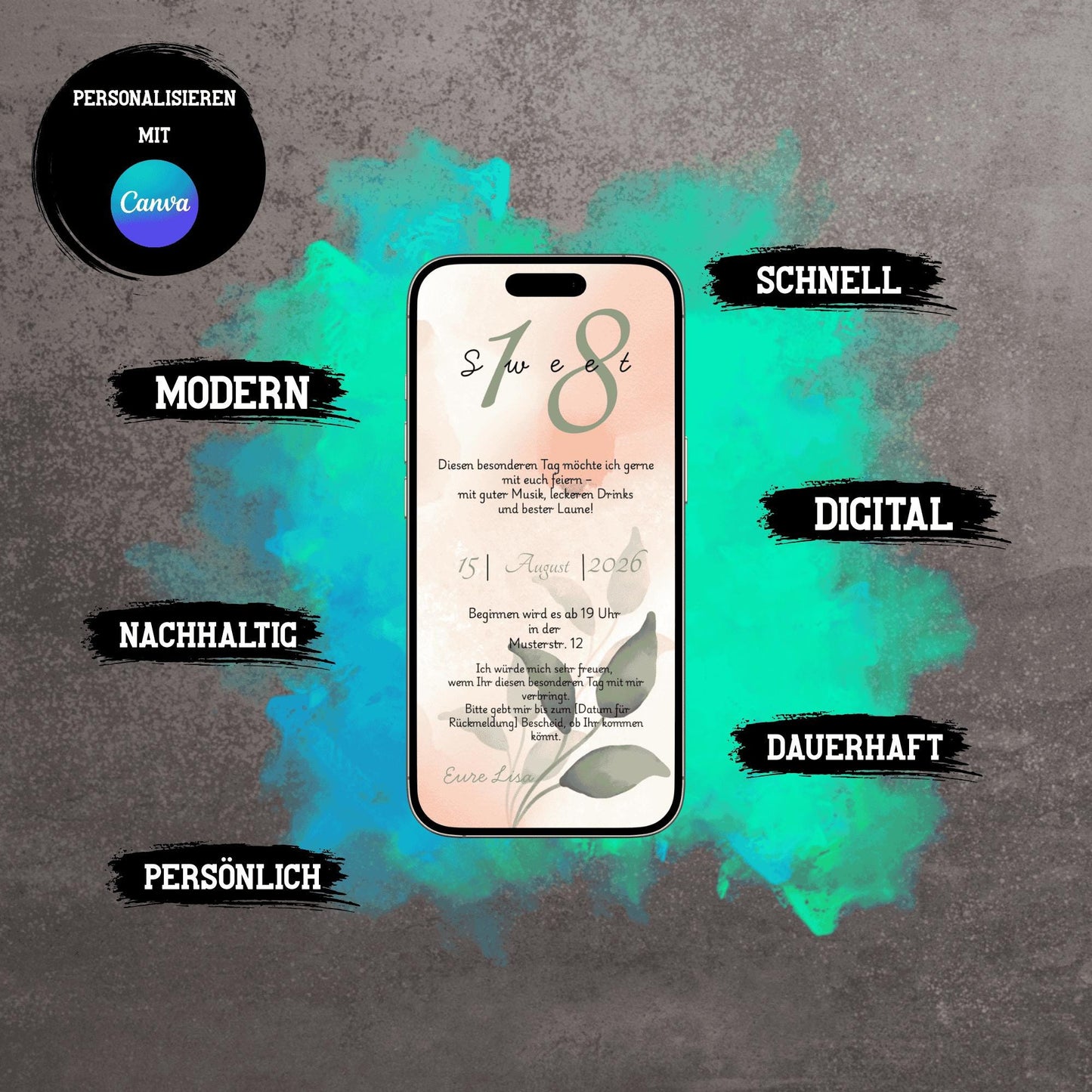 Digitale Einladung zum Geburtstag | Personalisierbare Einladung | Verschicke per E-Mail, WhatsApp, etc.
