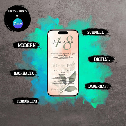 Digitale Einladung zum Geburtstag | Personalisierbare Einladung | Verschicke per E-Mail, WhatsApp, etc.