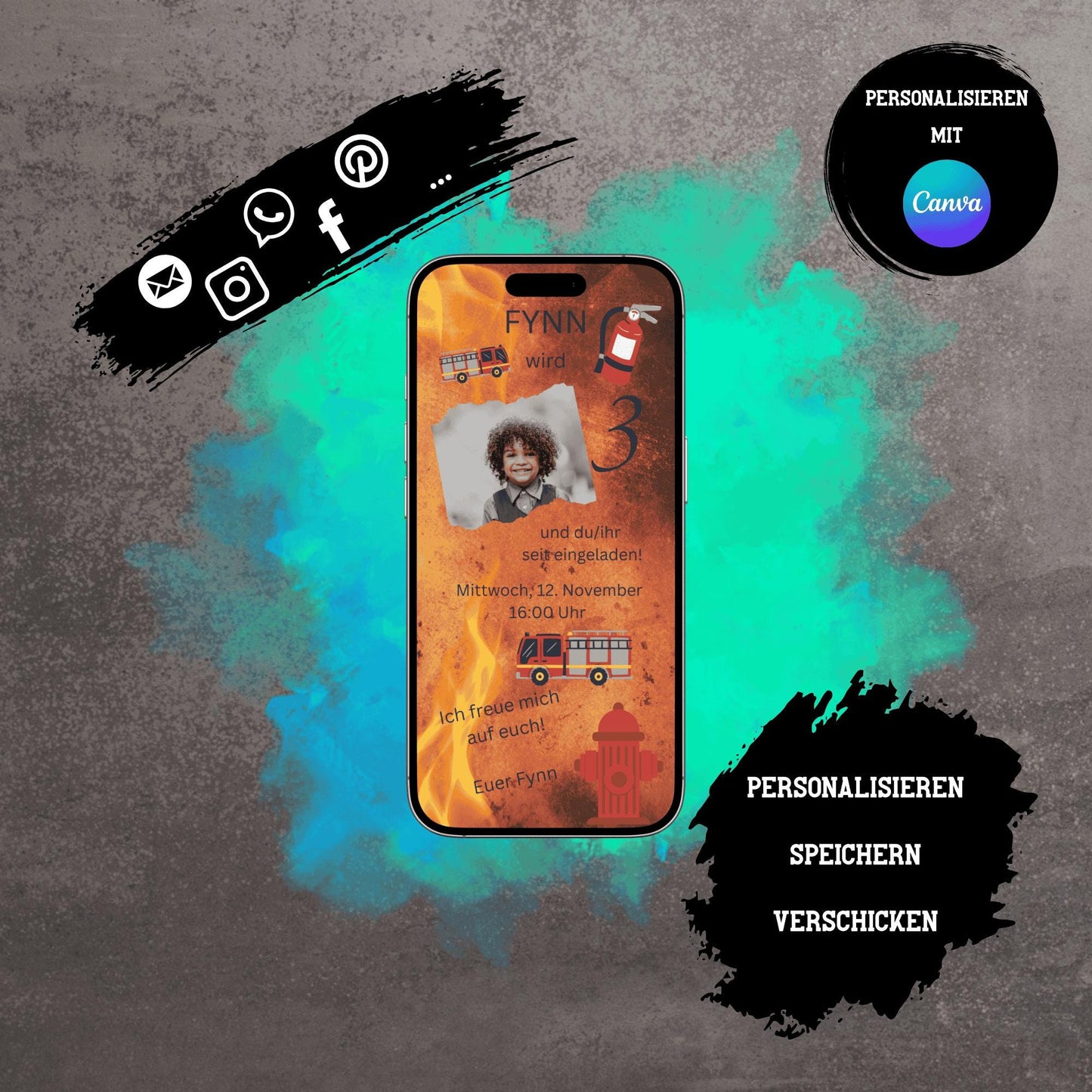 Digitale Einladung zum Kindergeburtstag | Personalisierbare Einladung | Verschicke per E-Mail, WhatsApp, etc.