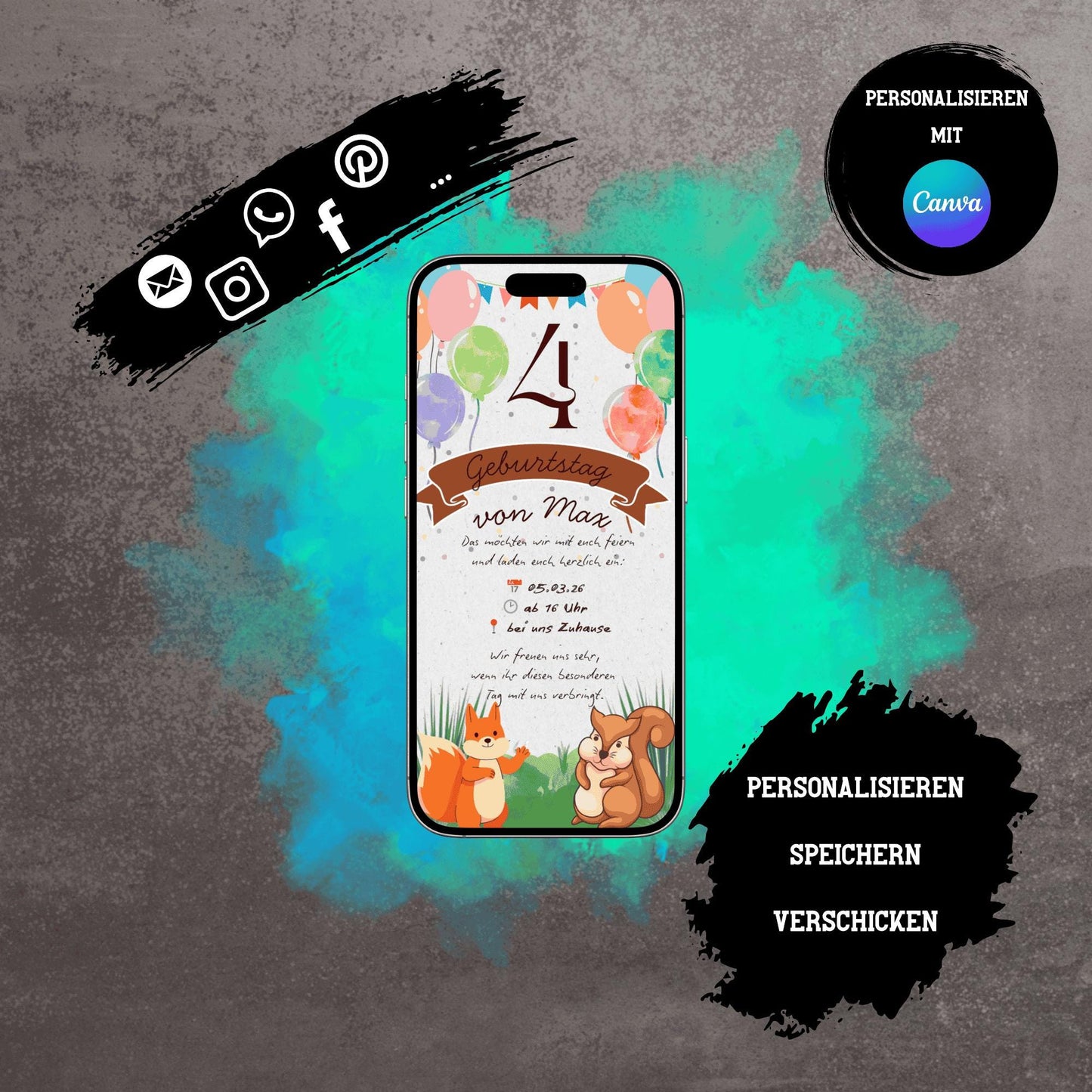 Digitale Einladung zum Kindergeburtstag | Personalisierbare Einladung | Verschicke per E-Mail, WhatsApp, etc.