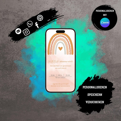 Digitale Einladung zum Kindergeburtstag | Personalisierbare Einladung | Verschicke per E-Mail, WhatsApp, etc.