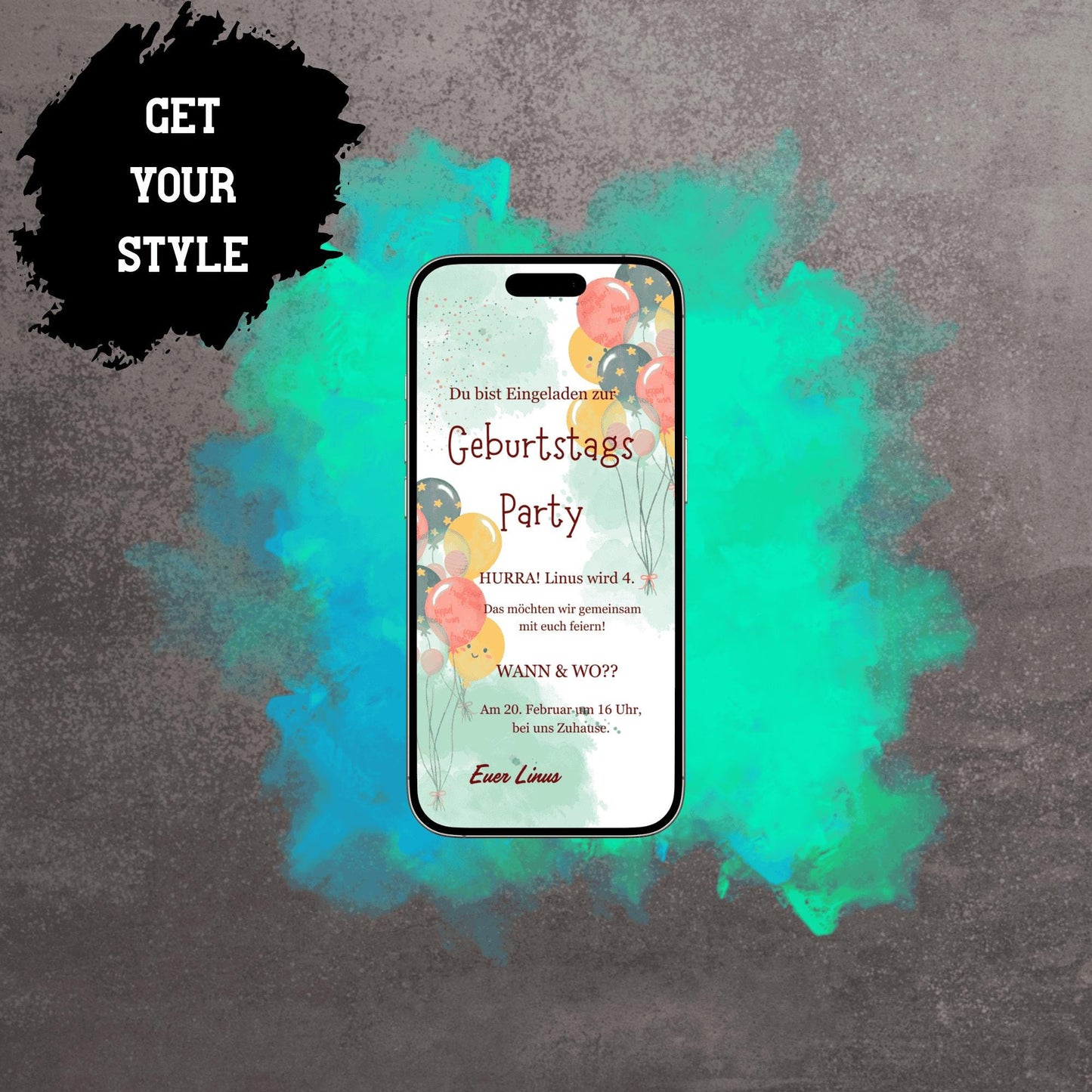 Digitale Einladung zum Kindergeburtstag | Personalisierbare Einladung | Verschicke per E-Mail, WhatsApp, etc.