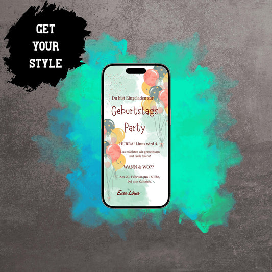 Digitale Einladung zum Kindergeburtstag | Personalisierbare Einladung | Verschicke per E-Mail, WhatsApp, etc.