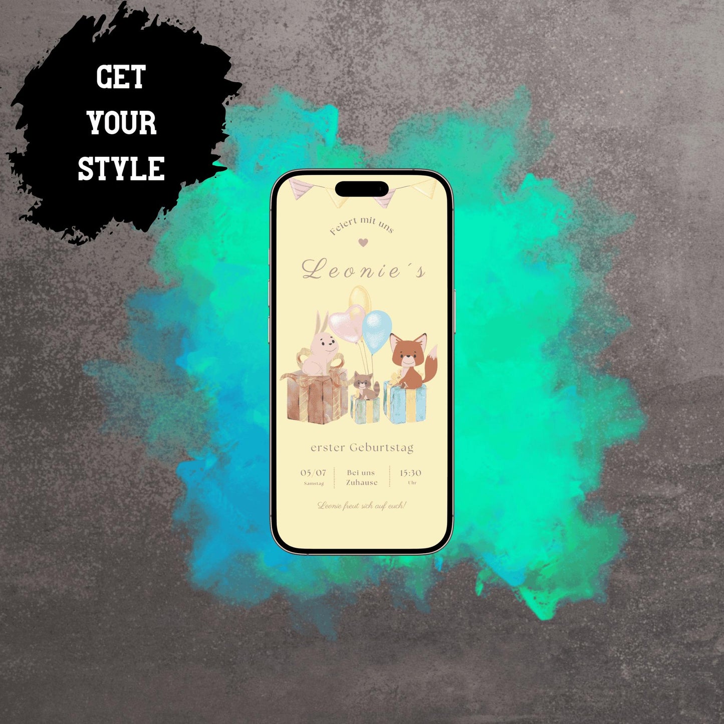 Digitale Einladung zum Kindergeburtstag | Personalisierbare Einladung | Verschicke per E-Mail, WhatsApp, etc.