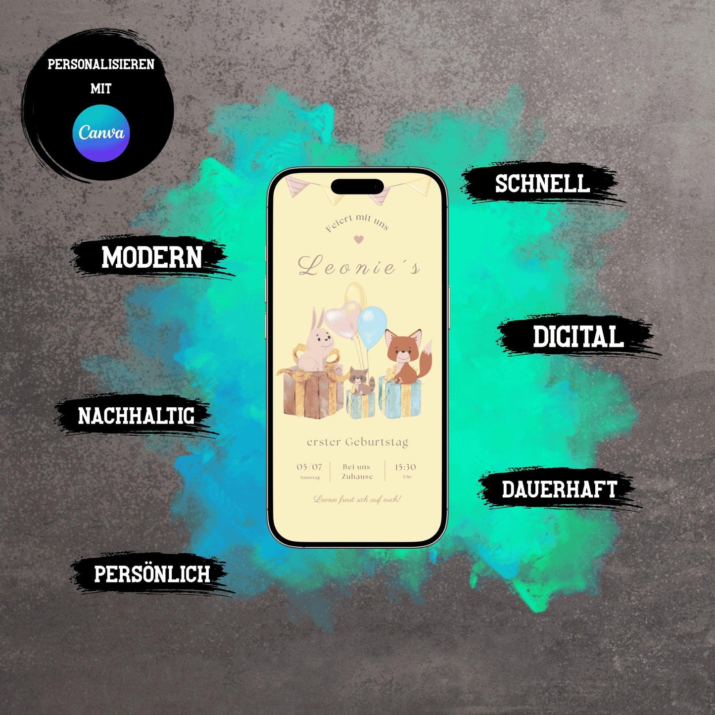 Digitale Einladung zum Kindergeburtstag | Personalisierbare Einladung | Verschicke per E-Mail, WhatsApp, etc.