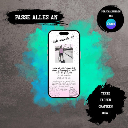 Digitale Einladung zum Kindergeburtstag | Personalisierbare Einladung | Verschicke per E-Mail, WhatsApp, etc.