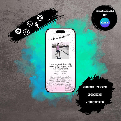 Digitale Einladung zum Kindergeburtstag | Personalisierbare Einladung | Verschicke per E-Mail, WhatsApp, etc.