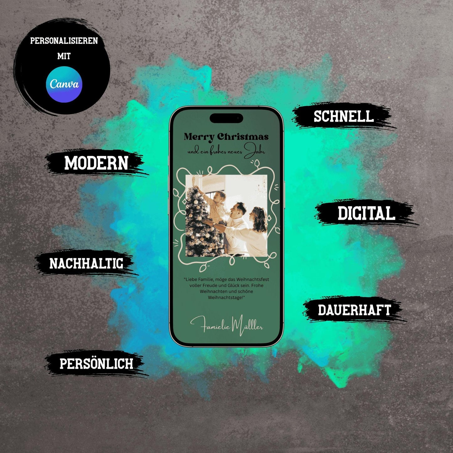 Digitale Grußkarte zu Weihnachten | Personalisierbare Grußkarte| Verschicke per E-Mail, WhatsApp, etc.