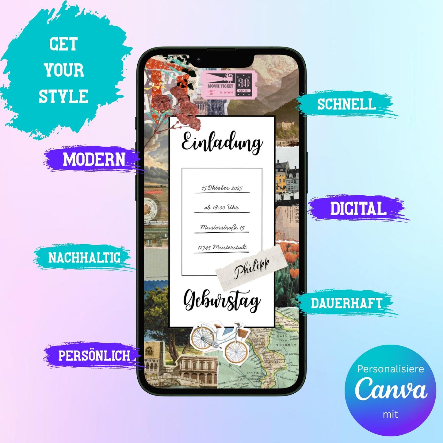 Digitale Einladung zum Geburtstag Video | Personalisierbare Einladung | Verschicke per E-Mail, WhatsApp, etc.