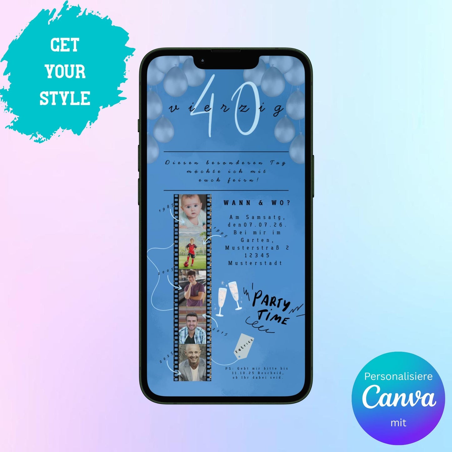 Digitale Einladung zum Geburtstag Video | Personalisierbare Einladung | Verschicke per E-Mail, WhatsApp, etc.