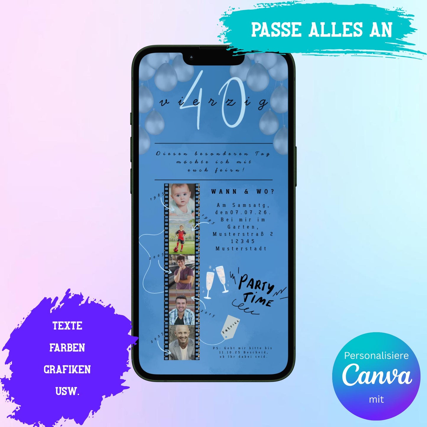 Digitale Einladung zum Geburtstag Video | Personalisierbare Einladung | Verschicke per E-Mail, WhatsApp, etc.