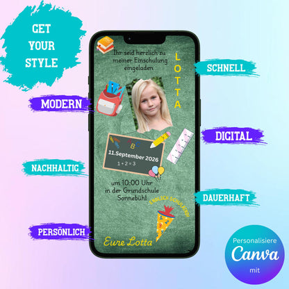 Digitale Einladung zur Einschulung Video | Personalisierbare Einladung | Verschicke per E-Mail, WhatsApp, etc.