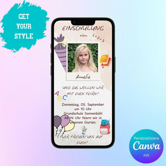 Digitale Einladung zur Einschulung Video | Personalisierbare Einladung | Verschicke per E-Mail, WhatsApp, etc.