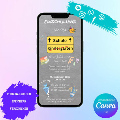 Digitale Einladung zur Einschulung Video | Personalisierbare Einladung | Verschicke per E-Mail, WhatsApp, etc.