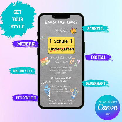 Digitale Einladung zur Einschulung Video | Personalisierbare Einladung | Verschicke per E-Mail, WhatsApp, etc.
