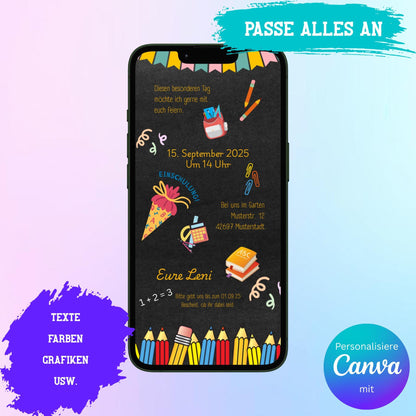 Digitale Einladung zur Einschulung Video | Personalisierbare Einladung | Verschicke per E-Mail, WhatsApp, etc.