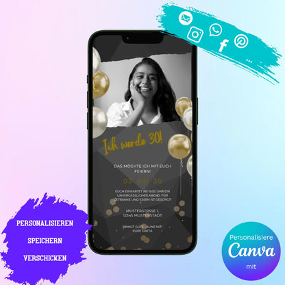 Digitale Einladung zum Geburtstag Video | Personalisierbare Einladung | Verschicke per E-Mail, WhatsApp, etc.