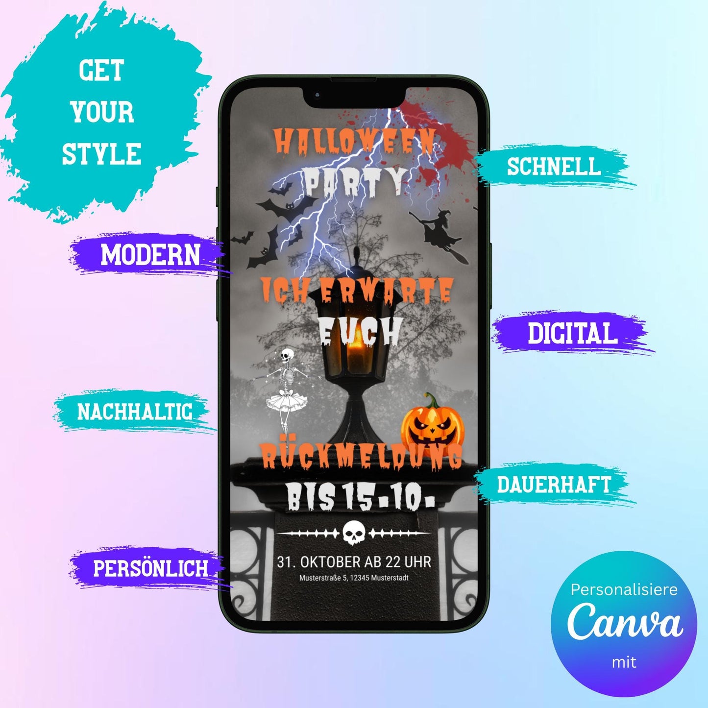 Digitale Einladung zur Halloween Party Video | Personalisierbare Einladung | Verschicke per E-Mail, WhatsApp, etc.