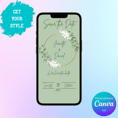 Digitale Save-the-date zur Hochzeit | Personalisierbare Einladung | Verschicke per E-Mail, WhatsApp, etc.