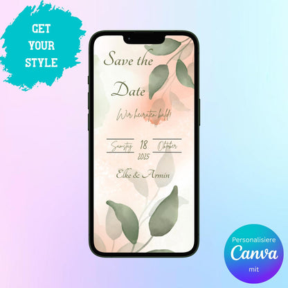 Digitale Save-the-date zur Hochzeit | Personalisierbare Einladung | Verschicke per E-Mail, WhatsApp, etc.