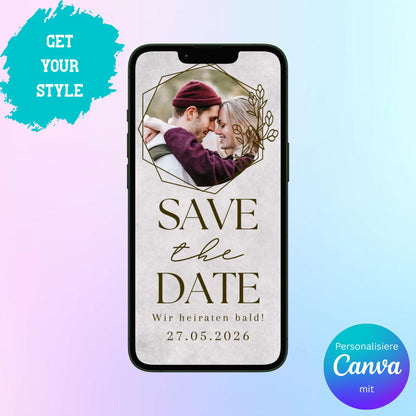 Digitale Save-the-date zur Hochzeit | Personalisierbare Einladung | Verschicke per E-Mail, WhatsApp, etc.