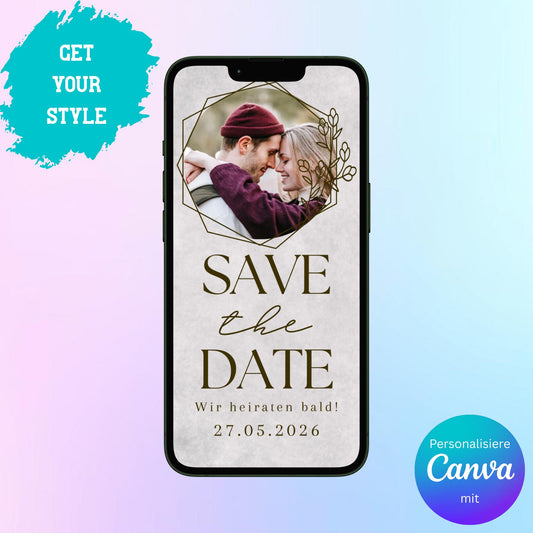 Digitale Save-the-date zur Hochzeit | Personalisierbare Einladung | Verschicke per E-Mail, WhatsApp, etc.