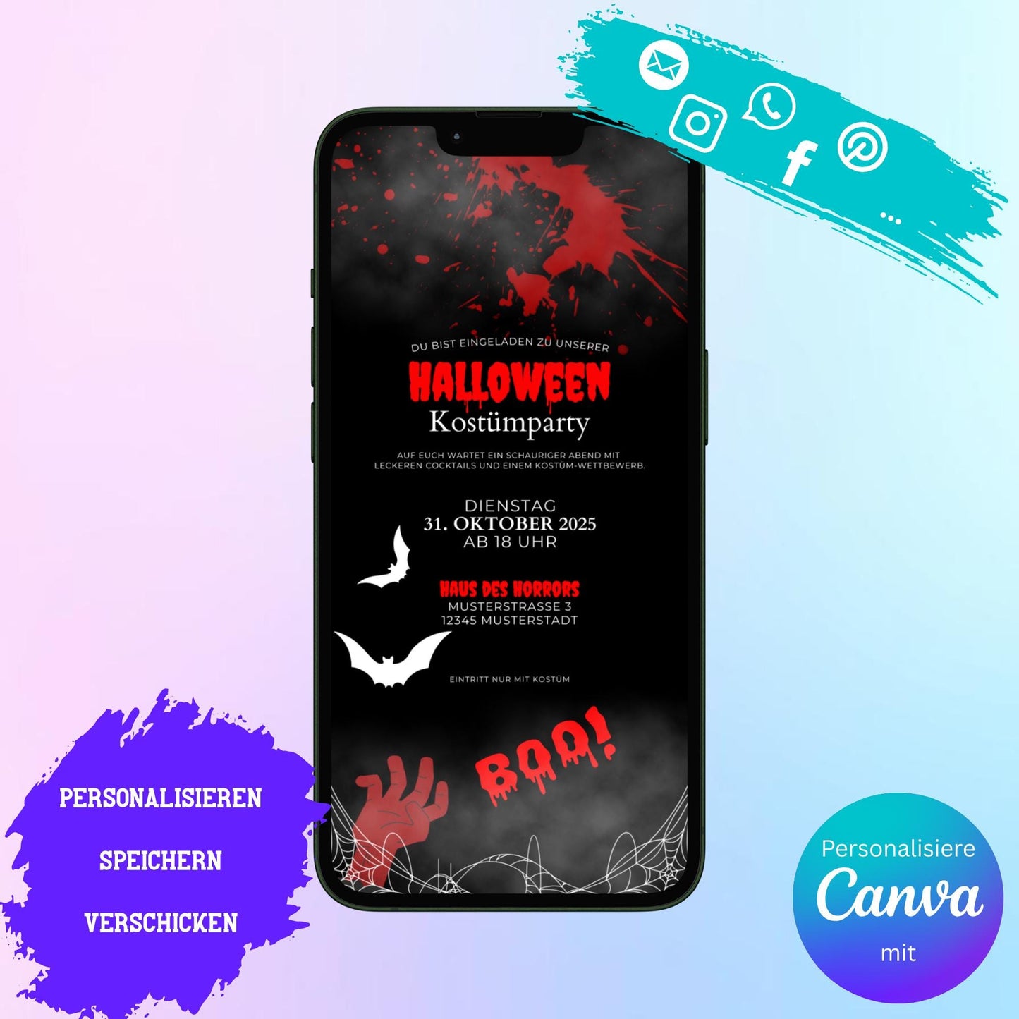 Digitale Einladung zur Halloween Party Video | Personalisierbare Einladung | Verschicke per E-Mail, WhatsApp, etc.