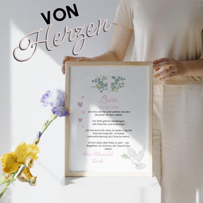Personalisierter Patenbrief | Geschenk zur Taufe | Tauferinnerung (ohne Rahmen)